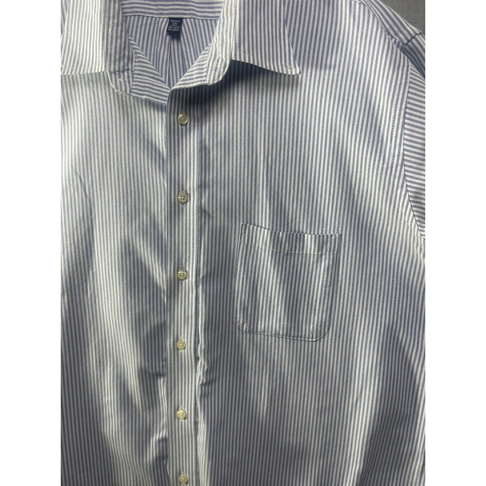 Men's CHAPS easy care blue striped button up Long sleeve Tall wrinkle free.